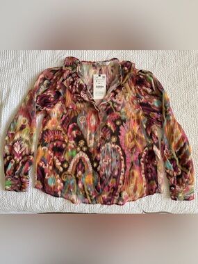 Zara Multicolor Floral Print Semi-Sheer Blouse